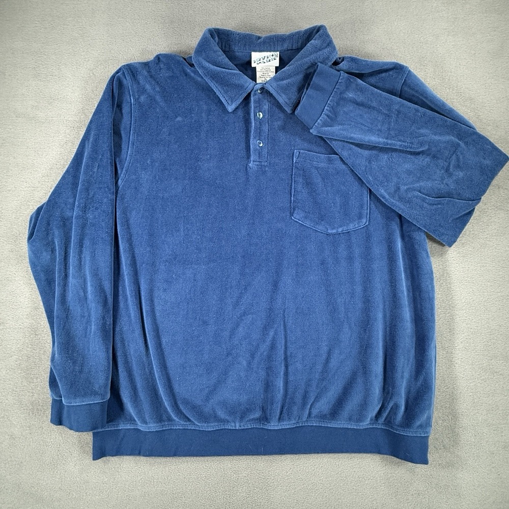 Irvine Park Shirt Mens XL Blue Velour Long Sleeve Polo Pullover Grandpacore